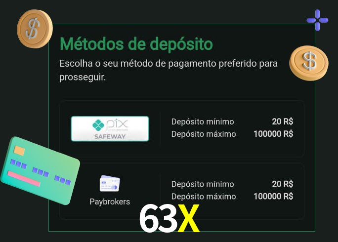 O cassino 63X oferece uma grande variedade de métodos de pagamento